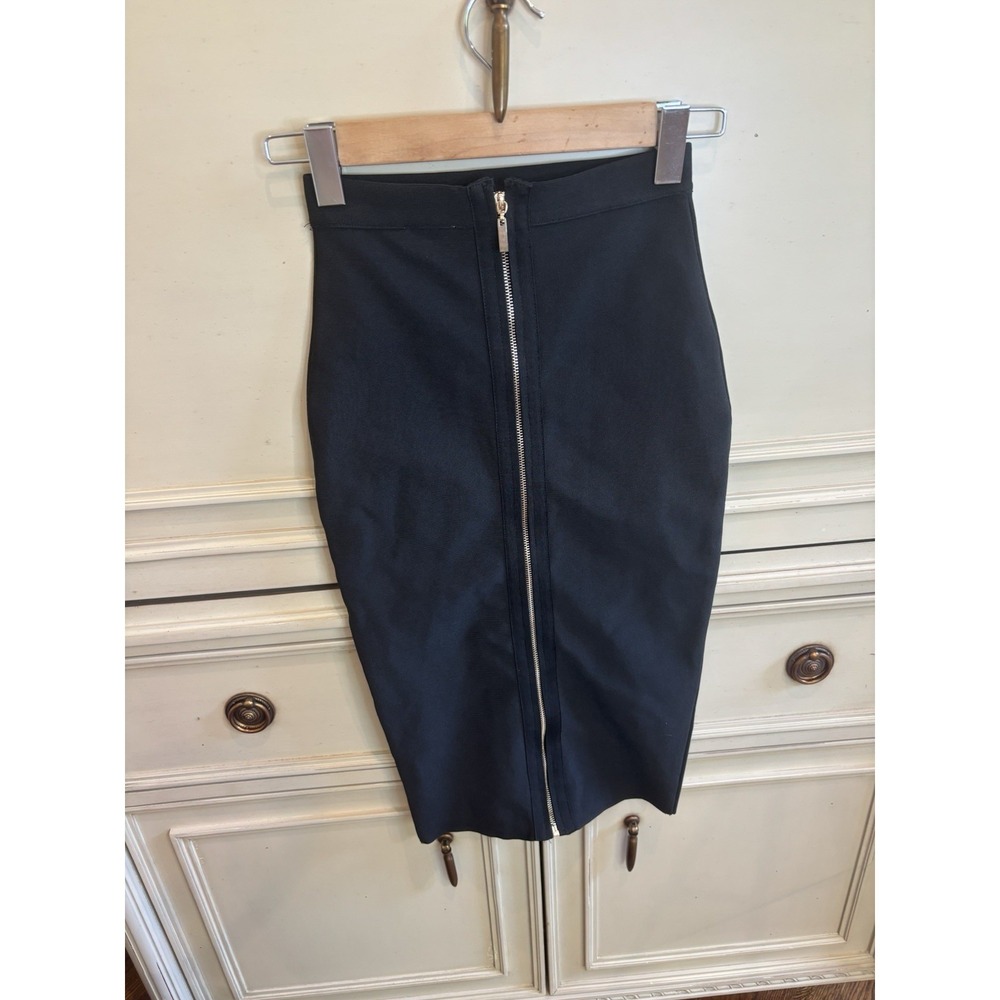 Superdown Fitted XS Black Bodycon Pencil Skirt Zip Front Stretch Cocktail Sexy